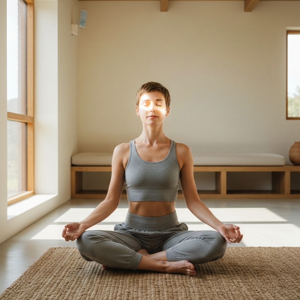 Person meditating in peaceful environment